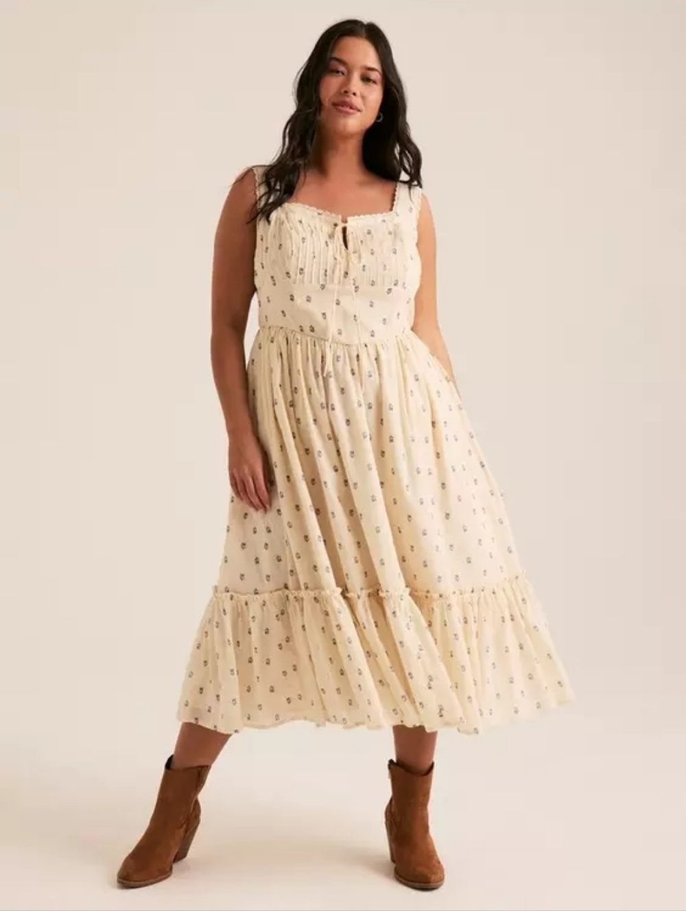 Torrid Festi Ivory Tie-Front Tiered Sleeveless Boho Dress Plus Size 1X Nwt - Picture 2 of 6